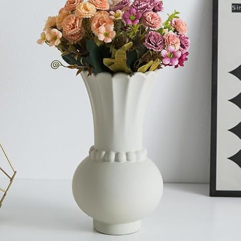 Tenforie Ceramic Vase, Grey Modern Vase for Pampas Grass, Dried Flower Vase, Modern Pottery Vase, Decorative Terracotta Flower Vase, Clay Vase, Centerpieces for Dining Table Cover