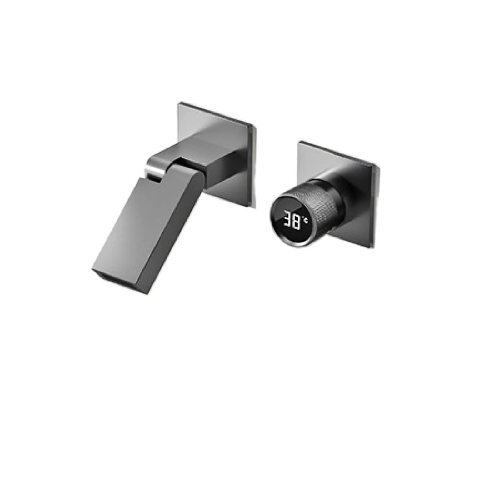 Wall Mounted Brass Bathroom Faucet, LED Display Embedded Sink Mixer Tap, Premium PVD Finished,Safe and Reliable(Brushed Grey)