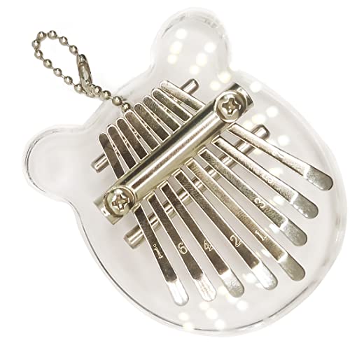 Mini piano à pouce Kalimba 8 touches - Instrument de musique transparent - Cadeau pour débutants, enfants et adultes - En forme d'ours Cover