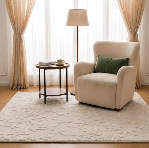 Image of HOMETHREADS Premium Plush Soft 2-Layer Faux Rabbit Fur Embossed Carpet, Washable Area Rug with Anti-Skid Backing for Living Room, Bedroom, Hall & Office, Ultra Soft Floor Carpet(Cream, 4' x 6' Feet)