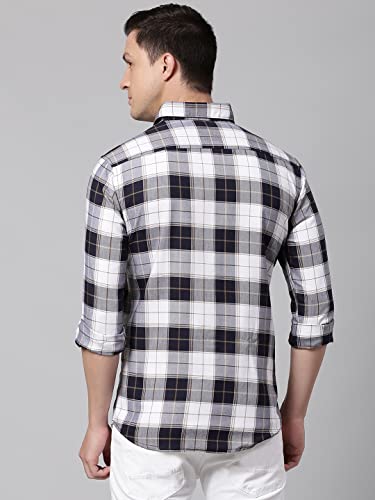 Image of Dennis Lingo Men's Checkered Slim Fit Casual Shirt with Full Sleeves & Spread Collar