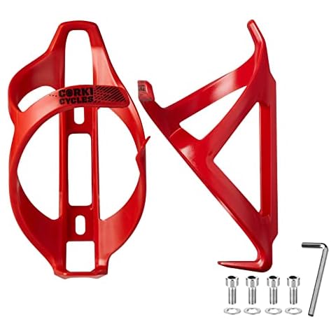 corki Cycles Bike Water Bottle Holder Right Side Load Water Bottle Cage for Road, MTB, Gravel Bicycle Red 2 Pack Cover