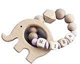 Greifling Spielring Mit Namen Rosa Natur Holz Elefant Große Holzkugeln Hexagon Rosa oder Blau