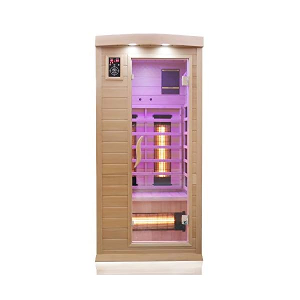 Dewello Infrarotkabine Infrarotsauna Pierson 90x90 für 1 Person aus Hemlock Holz mit Vollspektrumstrahler, Bodenstrahler… – Bild 4