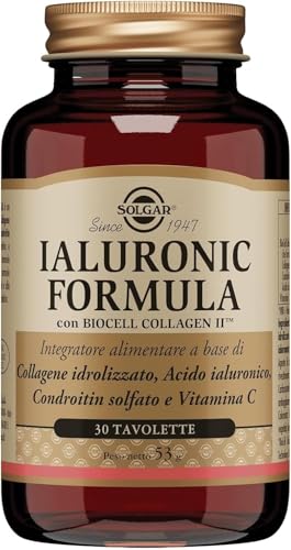 Solgar Ialuronic Formula, 30 tavolette - Integratore di collagene idrolizzato, condroitin solfato e acido ialuronico per pelle e articolazioni
