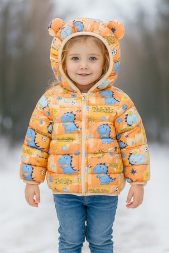 Image of Bold N Elegant Kid's Standard Length Polyester Winter Dinosaur Bomber Jacket Hoodie Puffer Quilted Jacket Coat for Baby Boys and Girls