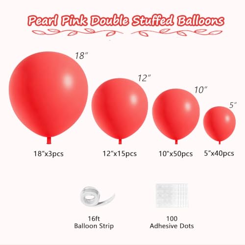 Image of 108Pcs Double Stuffed Red Balloon Garland Arch Kit