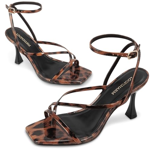 Image of Women's Strappy High Heels Sandals Square Open Toe Ankle Strap Slingback Thong Stilettos Shoes for Wedding
