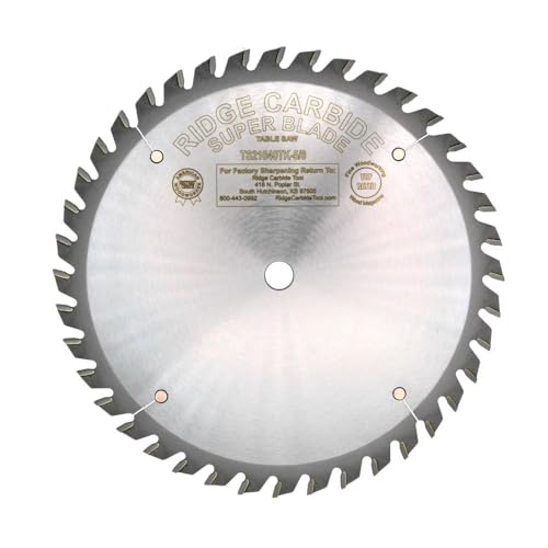 Ridge Carbide 10" Super Combo Thin Kerf Saw Blade | 40 Teeth, AR 4+1 Grind, +15° Hook, 5/8" Bore, 0.072" Plate Thickness, 0.095" Kerf | for Cutting Wood and Sheet Goods (TS21040TK-5/8)