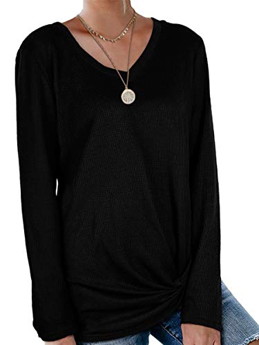 Womens Plus Size Oversized Clothes Soft Cozy Waffle Knit T Shirt Black XL