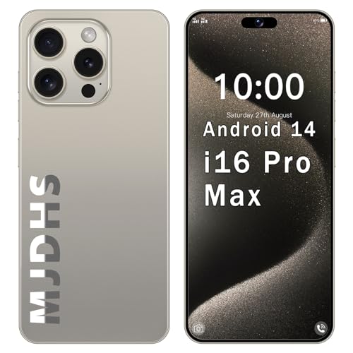 MJDHS i16 Pro MAX Smartphone 5g, Pantalla HD de 7.3 Pulgadas 1440 * 3200 píxeles, Android 14, se Puede Ampliar a 128 GB, ID Facial, 8000 mah, 72mp 108mp cámaras(Size:8GB+256GB,Color:Starlight)