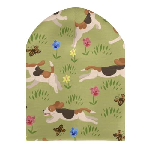 Cartoon Dog and Flower Pattern Kids Beanie Hat for for Girls Boys Children Cap Winter Knitted Chemo Cancer Headwear Accessories Gifts Decoration Black3