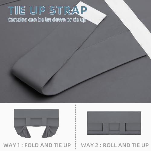 Easy-Going French Door Curtains, Thermal Insulated Privacy Blackout Door Window Tie Up Curtains For Entryway Front Door, 1 Panel, 26X68 Inch, Gray thumb #2
