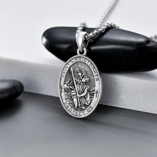 Seiyang St Christopher Necklace For Men 925 Sterling Silver Oval Saint Christopher Medal For Men Protection Necklace #TOP3