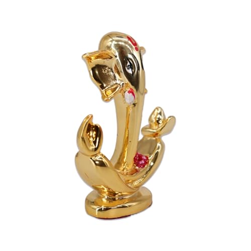 Image of Gold Plated Gold Flower Ganesha | Ganpati Idol for Car Dashboard, Office Desk & Home Temple | Blessings, Prosperity & Protection |Auspicious Gift & Vastu-Approved| Height 2.7 Inch