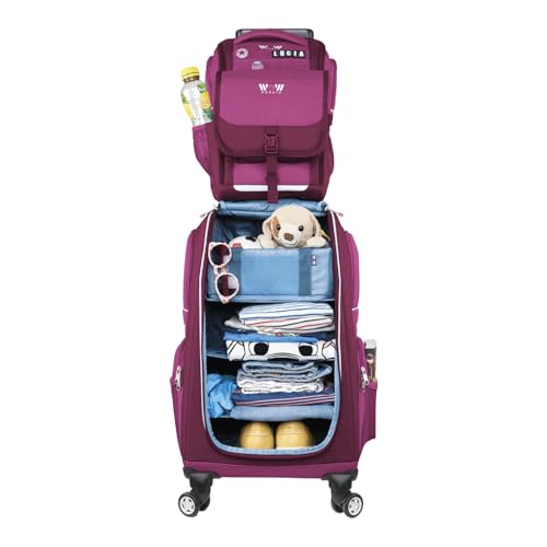 WOW people Kinder Schranktrolley Set 3-in-1 Trolley Rucksack und Kulturtasche mit Rollen höhenverstellbarem Griff geräumig & modular Praktischer Kindertrolley für Reisen & unterwegs (Berry)
