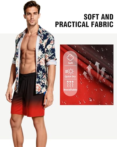 Image of Mens Swim Trunks with Compression Liner 2 in 1 Quick Dry Swimming Shorts Swimwear Bathing Suits with Pockets