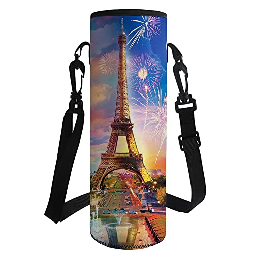 Waterfles Cover Tas Pouch met riem Neopreen Eiffeltoren Print Water Pouch Houder Schouderriem Fles Carrier Insulat Bag… - Afbeelding 3