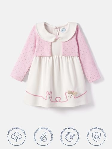 Image of Nautinati Baby Girls 100% Cotton Peterpan Collar Printed Dress | Age 0-3 Years