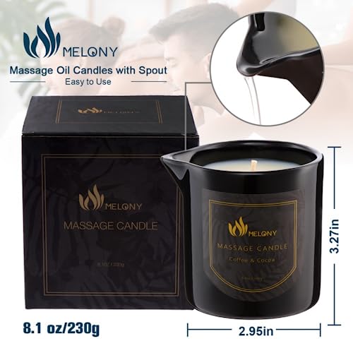 MELONY Massage Oil Candle for Pure Relaxation- 8.1 oz- Moisturizing Essential Oil Body Massage Candle for Home Spa- Amazing Gift for Women & Men (Coffee & Cocoa)
