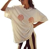 Women Teen Girls Oversized Graphic Tshirts Y2k Short Sleeve Embroidery Hawaii Hibiscus Printed Baggy Tops Vintage Tees Summer Cute Beachwear Coastal Casual T Shirts