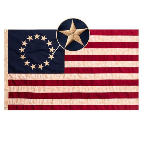 Homissor Betsy Ross Flag 3X5 Feet Tea-Stained Vintage American Flags For 250Th Anniversary Heavy Duty Outdoor Embroidered 13 Star Colonies Banner For Outside