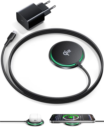 INIU Caricatore Wireless iPhone, Certificato Qi2 Caricabatterie 15W Rapido | Magnetico, con Raffreddamento, Ricarica Wireless Mag-Safe per iPhone 17 16 15 14 13 12 AirPods 4 3 (con Adattatore USB C 20W)
