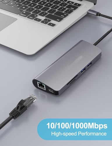 Image of USB HUB 9 in 1 Ethernet Port, USB 3.0 Ports, 100W Power Delivery, VGA,SD /TF Card Readers USB C Hub to HDMI 4K Type C Adapter Compatible for MacBook and More Type C Devices (USB C to 9 in 1 HUB)