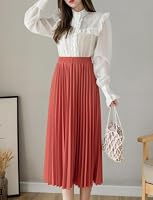 comefohome Rock Damen Sommer Midi Lang Röcke Hohe Taille Faltenrock Mädchen Sommerrock Skirt Braun XL – Ansicht 2