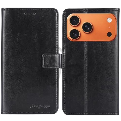 TienJueShi Black Book Stand Retro Flip Leather Protector Phone Wallet Gel Cover Etui TPU Silicone Case For Apple iPhone 17 Pro M