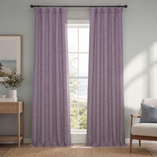 Image of HPD Half Price Drapes - Faux Linen Curtains for Living Room (1 Panel) - 50W X 96L - Textured Room Darkening Curtains for Bedroom 96 Inches Long - Drapes for Home Decor, Iris