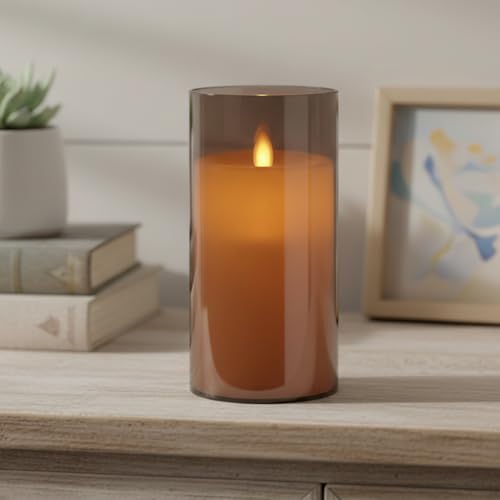 Image of LTETTES Flameless LED Candle with Grey Acrylic Fiberglass - 5x3 inch| Swiveling Faux Wick, AA Battery Powered with Remote & Timer | Smokeless Electric Candle for Home, Festival, Wedding Decor & Gifting