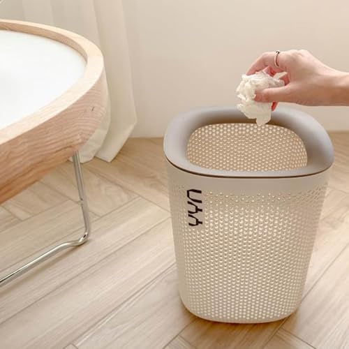Image of Kriva Plastic Square Open Top Trash Can | 12L Garbage Container Wastebasket | Large Capacity Hollow Dustbin for Bathroom, Kitchen, Office, Laundry, Kids & Dorm (White)