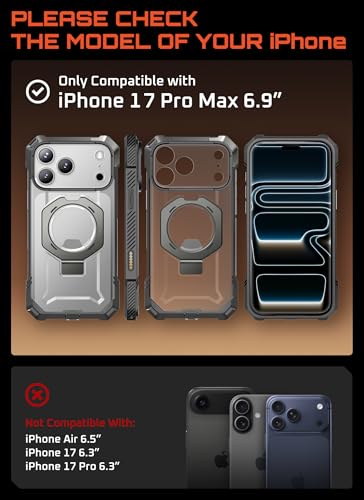 Image of SUPCASE for iPhone 17 Pro Max Case with Kickstand (Unicorn Beetle Grip), [Camera Control Cover] [Compatible with MagSafe] [Military-Grade Drop Protection] Heavy Duty Magnetic Phone Case, Gray