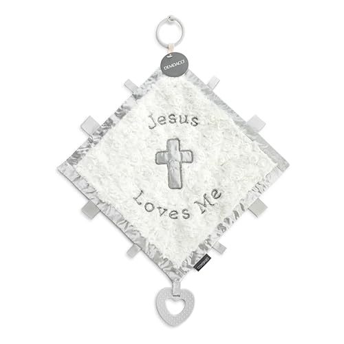 DEMDACO Tender Blessings, 18.5 x 16 Inch, Soft Cotton and Polyester, Blanket, Blankie, White and Grey, Jesus Loves Me2