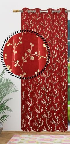 Image of Velvet Room Darkening Door Curtain 7 Feet, Golden Foil Print