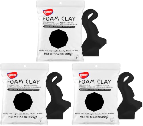 Image of BOHS Black Modeling Foam Clay - 1.1 Lbs, Air Dry,Crack-Free,Non-staining -for Figures & Sculptures,Cosplay, Kids Education, Slime Add-ins, 500g (Pack of 3)
