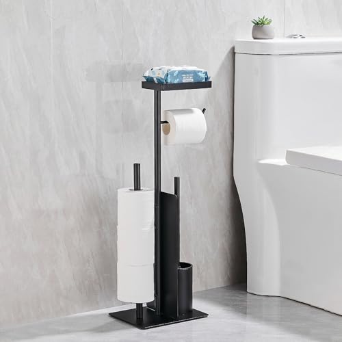 CELORVINI Porte Papier Toilette avec Brosse de Toilettes, Métal Inoxydable Support Papier Toilette pour 4 Rouleaux avec Tablette Supérieure, Base...