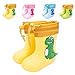 Gainsera Bottes de Pluie Fourrées Enfant Garcon Fille Dinosaure Chaussures de Pluie avec Cordon de Serrage,Jaune Hiver 23EU Taille de l'étiquette160