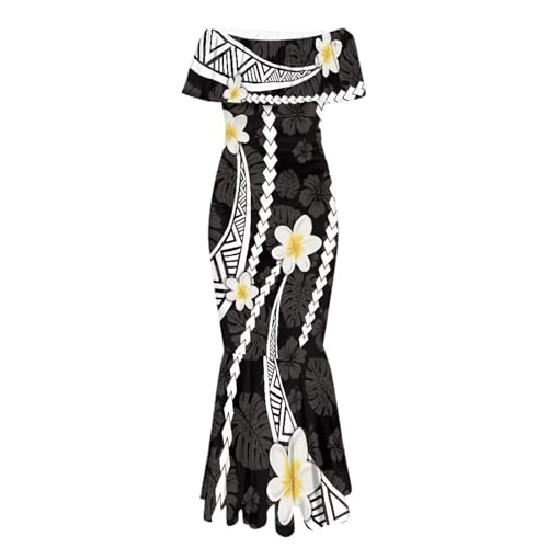 Image of Polynesian Dresses for Women Off Shoulder Maxi Dress Puletasi Samoan Dresses S-7XL