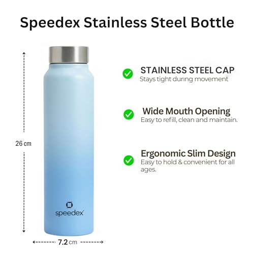 Image of Speedex Stainless Steel Water Bottle 1 Ltr, Leak Proof Screw Cap, BIS Approved 1000 ml Metal Bottle For Daily, Office, School, Gym, Travel Use for Men, Women, Kids, Adults, Dual Blue, Set of 4