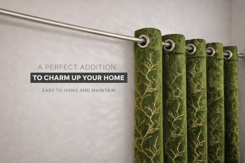 Image of Bilji Pattern Velvet 9 Feet Blackout Curtain Panels, 70% Light-Blocking Heavy Thermal Insulated Drapes Golden Foil Set of 1 (274 * 121cm, Green)