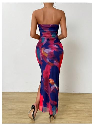 Image of GORGLITTER Women's Floral Strapless Bodycon Wedding Guest Dress Vacation Summer Birthday Tropical Maxi Long Sun Dresses