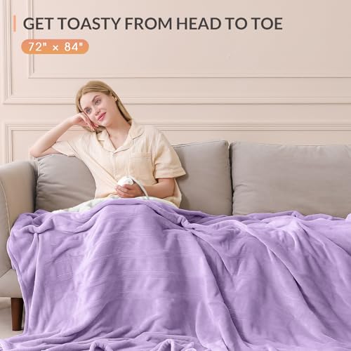 Image of HOMLYNS LuxeHeat Heated Blanket Electric Blanket Full Size, Soft Flannel Sherpa Heating Blanket with 10 Heat Settings, 1-10 hrs Timer Auto Shut Off (72x84 inches, Purple), Only for 120V Voltage Use