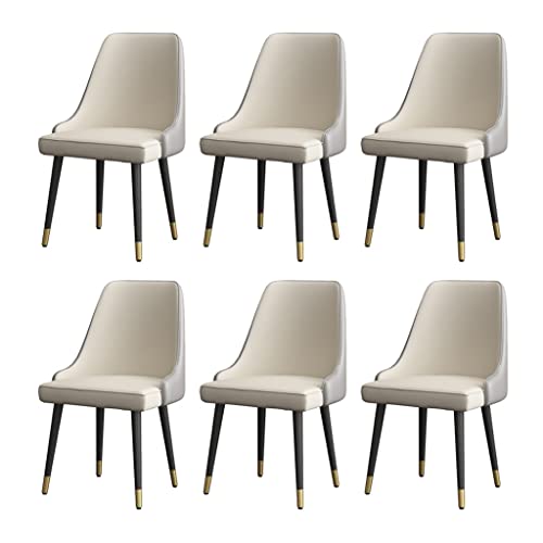 SJIALEN Modern Dining Chairs Set of 6, Soft Pu Leather Seat Cushion Metal Legs Lounge Side Chairs Living Room Kitchen Counter Chairs Kitchen Chair (Color : White)