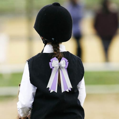 Umibow 2 Pcs Equestrian Hair Bow Clips Handmade Horse Show Hairpin with Horse Pendant Equestrian Show Bowknot Hair Barrettes for Horseback Riding Competitions (Purple) miniatura 4