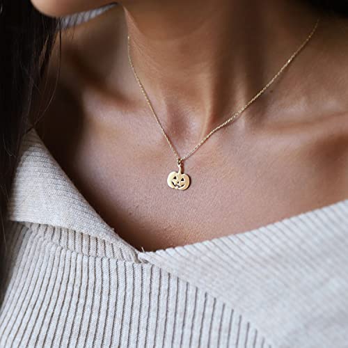 Pencros Dainty Pendant Necklace,18K Gold Plated Pumpkin Ghost Hammered Coin Delicate Chain Minimalist Simple Halloween Jewelry Friend's Gift2