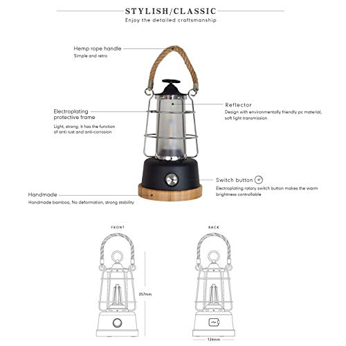 CAMMILE LED Camping Lantern, Battery Powered Lanterns Vintage Style, Rechargeable Tent Light, 5000mAh Power Bank, Suitable for Hurricane Emergency, Camping, Survival Kits, Hiking, Home