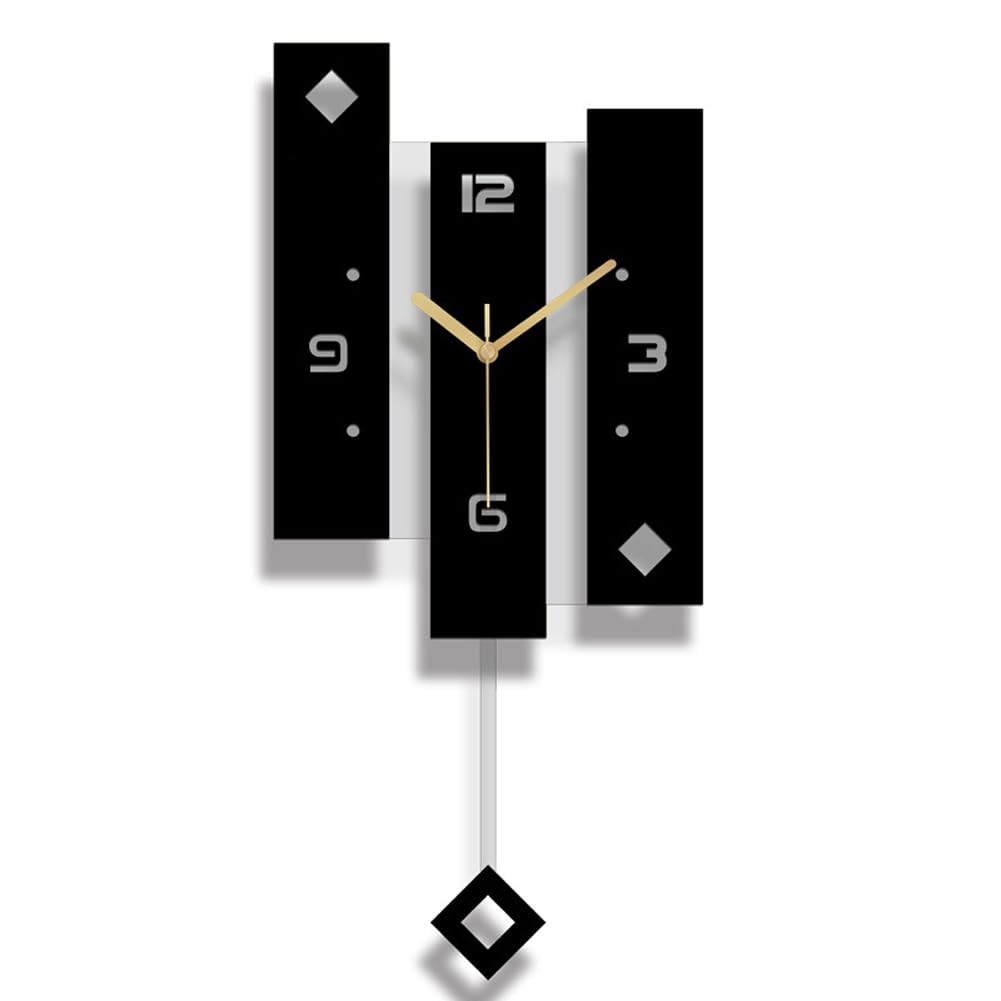 SHISEDECO Creative Mute Modern Large Pendulum Clock in Black and White Color Decorative Silent Decor for Home, Kitchen, Living Room, Office, Colorful Acrylic Art Design(Full Range Available)