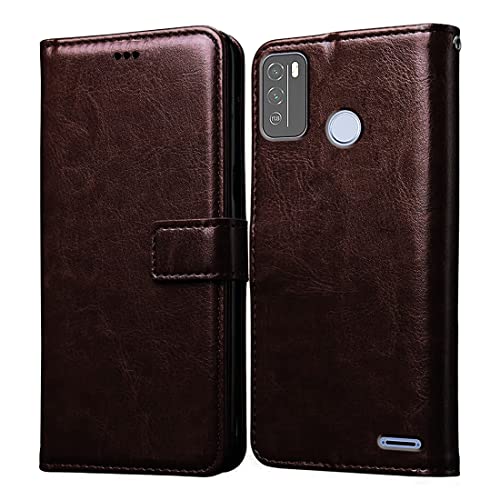 Image of Amazon Brand - Solimo Flip Leather Mobile Cover (Soft, Flexible & Kickstand Back case) Compatible for Micromax in 1b (Coffee)